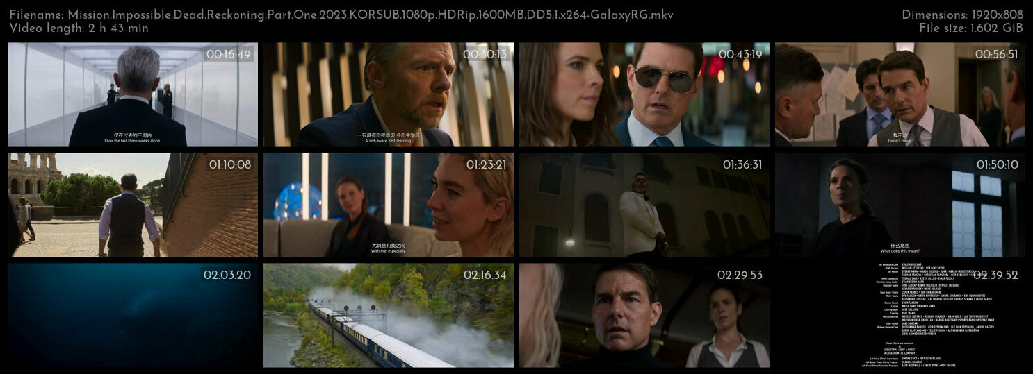 Mission Impossible Dead Reckoning Part One 2023 KORSUB 1080p HDRip 1600MB DD5 1 x264 GalaxyRG