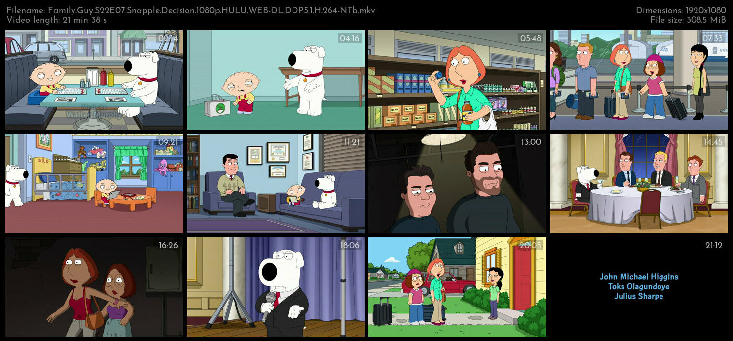 Family Guy S22E07 Snapple Decision 1080p HULU WEB DL DDP5 1 H 264 NTb TGx