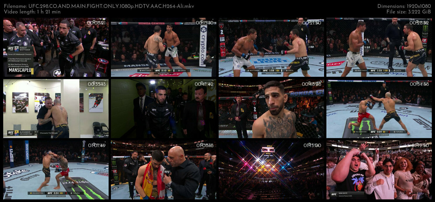 UFC 298 CO AND MAIN FIGHT ONLY 1080p HDTV AAC H264 Ali TGx