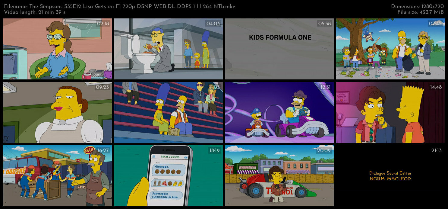 The Simpsons S35E12 Lisa Gets an F1 720p DSNP WEB DL DDP5 1 H 264 NTb TGx