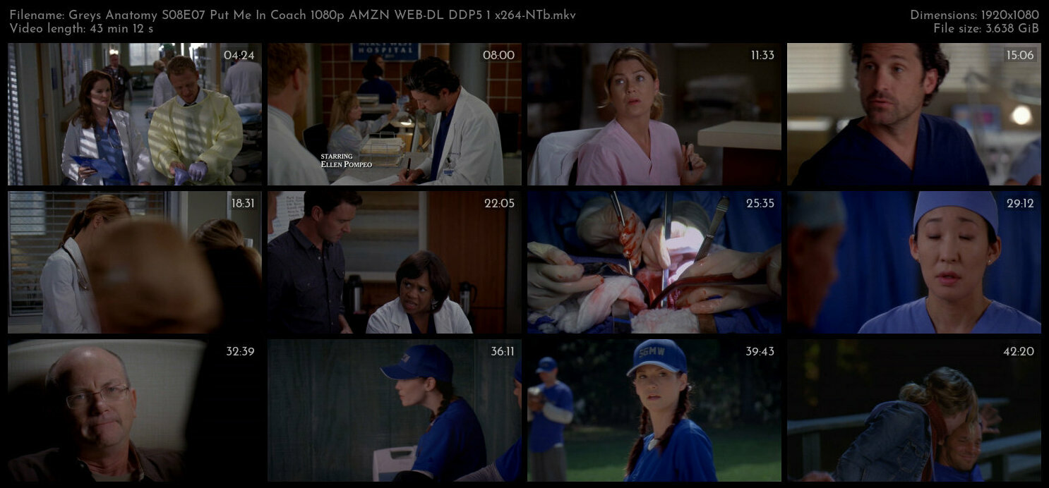 Greys Anatomy S08E07 Put Me In Coach 1080p AMZN WEB DL DDP5 1 x264 NTb TGx