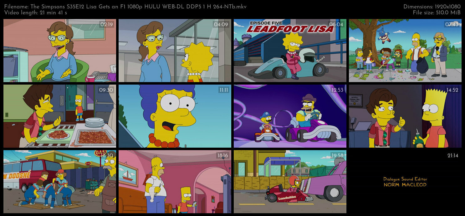 The Simpsons S35E12 Lisa Gets an F1 1080p HULU WEB DL DDP5 1 H 264 NTb TGx