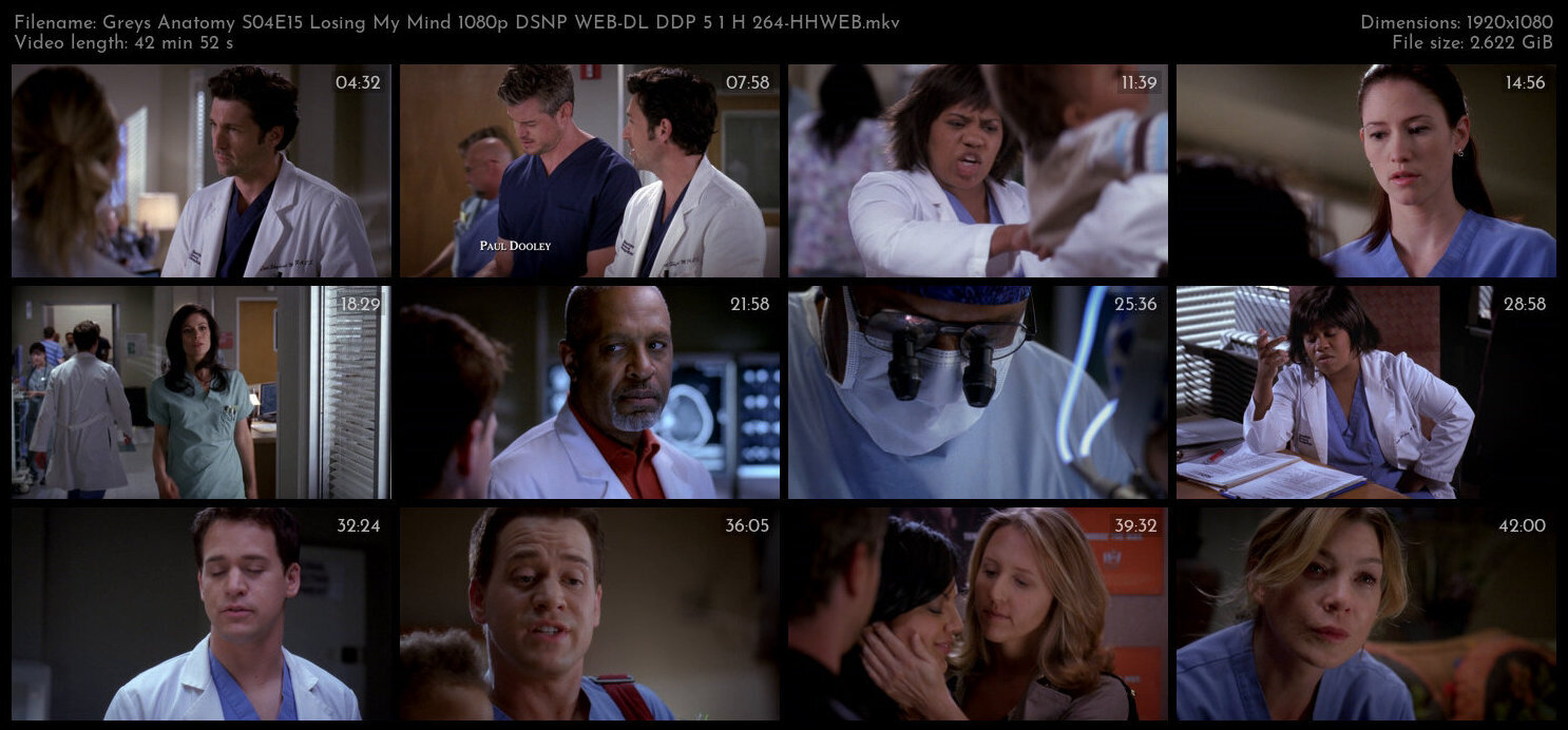 Greys Anatomy S04E15 Losing My Mind 1080p DSNP WEB DL DDP 5 1 H 264 HHWEB TGx