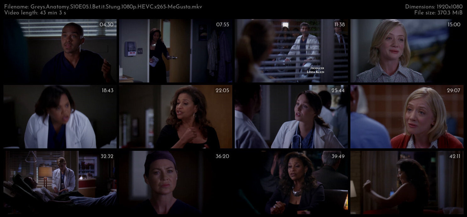 Greys Anatomy S10E05 I Bet it Stung 1080p HEVC x265 MeGusta TGx