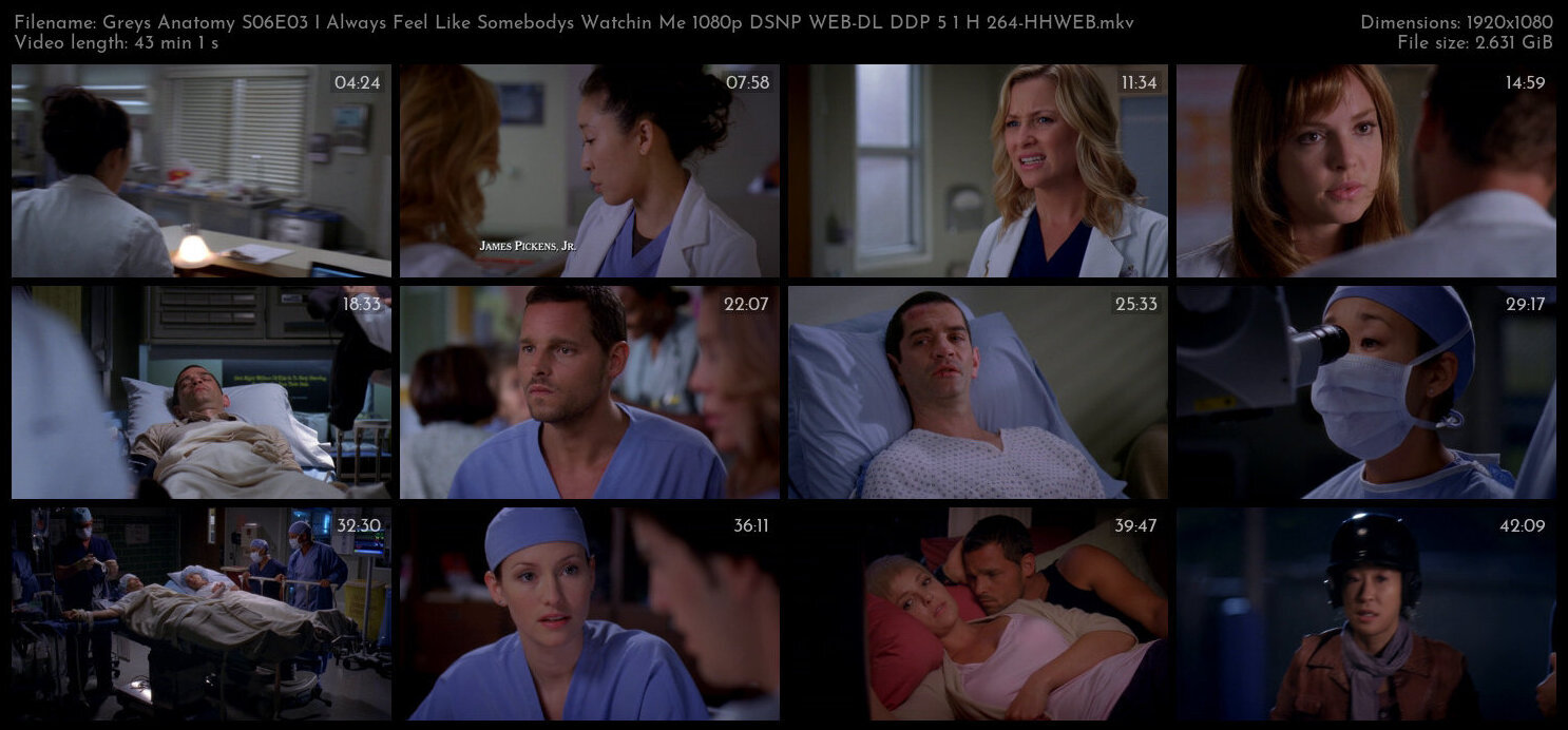 Greys Anatomy S06E03 I Always Feel Like Somebodys Watchin Me 1080p DSNP WEB DL DDP 5 1 H 264 HHWEB T